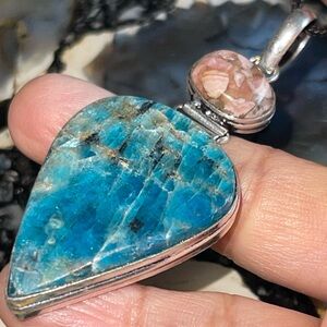 Blue Apatite & Rhodochrosite Pendant 2 7/8”